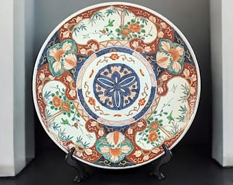 Antique Japanese Imari Charger Plate – Hand-Painted 12" Porcelain, Late Edo to Early Meiji Period (c.1860–1885)