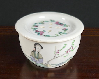 Antique Chinese Porcelain Cricket Cage, 19th Century Qing Dynasty