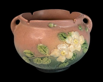 Roseville Pottery White Rose Jardiniere, Shape 653-4, Coral/Pink with