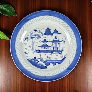 Antique Canton Blue and White Plate: Qing Dynasty Hand-Painted Porcelain, 10&quot;