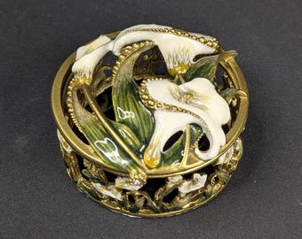 Lily Trinket Box from Past Times Collectable Trinket Box Home Cottage Storage, Original Box Base