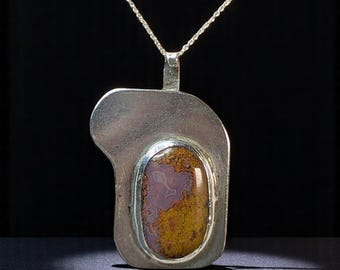 Stunning Vintage Art Deco Moss Agate Statement Pendant in Sterling Silver on 18" 925 Chain