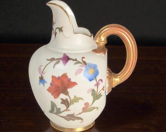 Royal Worcester Flatback Creamer Floral Gilt Handle Design 1094 c1900