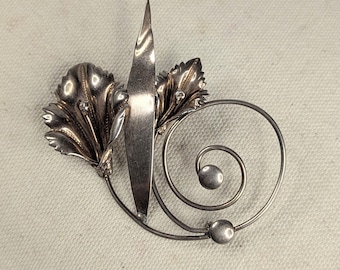 Vintage Hand Made Sterling Silver Calla Lily Brooch Art Nouveau with Copper tone finish