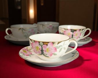 Vintage Noritake “Pink Azalea” Teacup & Saucer Set – Hand-Painted Fine China – Japan – 4 Available