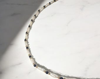 Vintage 30" Pearl, Onyx & 14K Gold Bead Necklace – Elegant Long Strand Jewelry