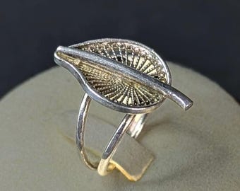 Vintage Filigree Poplar Leaf Ring: Handmade 925 Sterling Silver, Size 6.75-7