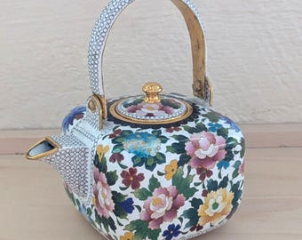 Antique Japanese Cloisonné Teapot by Inaba Shichiho Floral Design