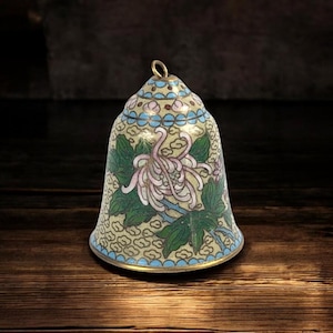 Vintage Chinese Cloisonné Bell – Hand-Enameled Floral Design | Decorative Asian Bell | Small Collectible Hanging Ornament