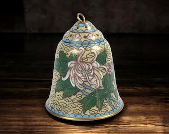 Vintage Chinese Cloisonné Bell – Hand-Enameled Floral Design | Decorative Asian Bell | Small Collectible Hanging Ornament