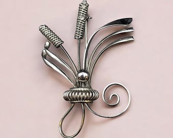 Vintage Bond Boyd Sterling Silver Cattail Brooch | 925 Signed Pin | 2.25" Long | 10g | Nature Inspired Jewelry