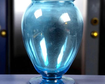 Vintage Blue Mold Blown Glass Vase: Early 20th Century Manganese Glow