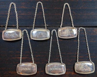 Set of 6 Vintage English Silverplate Decanter Labels – Made in England