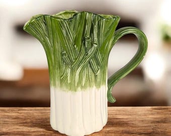 Vintage Fitz and Floyd Spring Onion Pitcher – 1985 Vegetable Garden Collection – 9” Ceramic Jug with Hand-Painted Detail