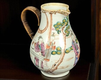18th Century Qianlong Famille Rose Chinese Export Creamer with 19th C. European Metal Handle Repair
