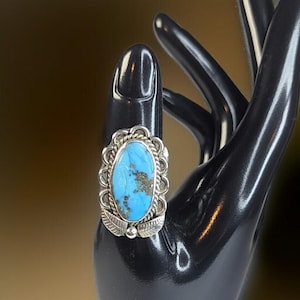 Vintage Sterling Silver Turquoise Ring, Size 6, Southwestern Boho Jewelry