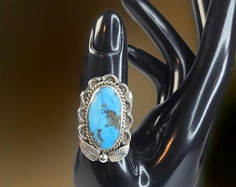 Vintage Sterling Silver Turquoise Ring Size 6 – Southwestern Statement Ring – Natural Turquoise Stone – Boho Native American Style Jewelry