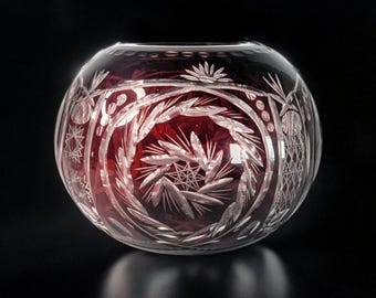 Antique Bohemian Cranberry Glass Cut to Clear Vase – Late 19th to Early 20th Century