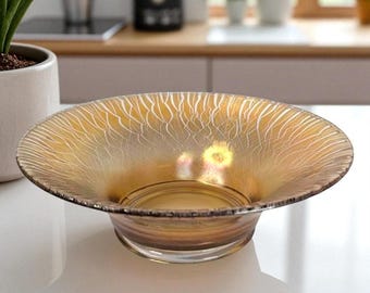 Vintage Imperial Marigold Stretch Glass Bowl – Flared Iridescent Glass, 1930s Art Deco