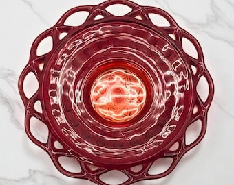 Vintage 1930s Imperial Amberina Glass Plate with Katy Lace Edge - Depression Era Collectible