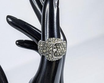 Sterling Silver and Marcasite ATI Belt Buckle Statement ring size 6