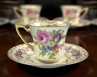 Vintage Rosenthal Vienna Demitasse Cup & Saucer – Ivory Porcelain with Floral Garland and Gold Trim – 5 Available