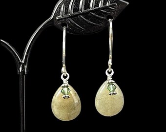 Sterling Green Quartz Dangle Earrings with Green Crystal Accents