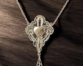 1930s-40s Egyptian Revival Sterling Silver Pendant | Camel & Pyramid Etching | 18" Chain | Vintage Filigree