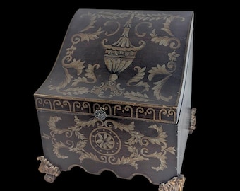 Vintage Painted Wooden Box with Black Velvet Interior – Mid 20th Century, China