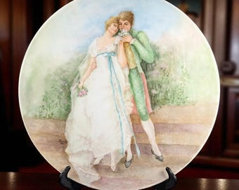 Large 14" Antique T&V Limoges Hand Painted Charger – Signed “Steph D” and Dated 1906 – Edwardian Courtship Scene