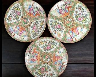 Qing Dynasty Rose Medallion Plates – Guangxu Period (1870–1890) - For individual sale