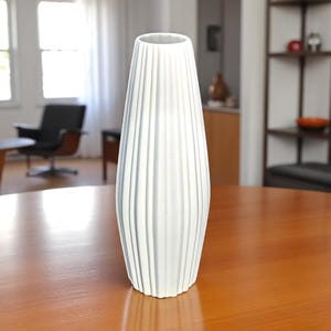 Vintage Heinrich & Co. Vase – 10.25&quot; White Fluted Porcelain – Mid Century Modern Germany – Selb Bavaria – Marked and Stamped – MCM Decor