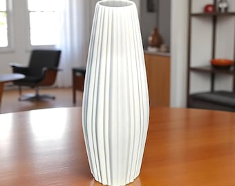 Vintage Heinrich & Co. Vase – 10.25" White Fluted Porcelain – Mid Century Modern Germany – Selb Bavaria – Marked and Stamped – MCM Decor