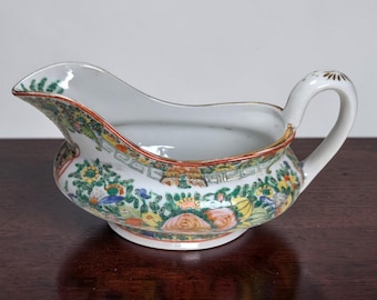 Famille Rose Canton Gravy Boat, Chinese Export Porcelain, Mid 20th C