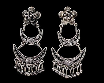 Vintage Sterling Silver Chandelier Filigree Earrings 925 Flower Earrings