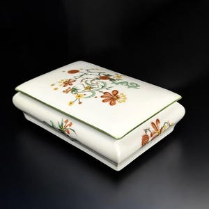 Caja de baratijas de porcelana vintage Leclair LEC Limoges Francia, caja de cartón, estilo Art Nouveau floral
