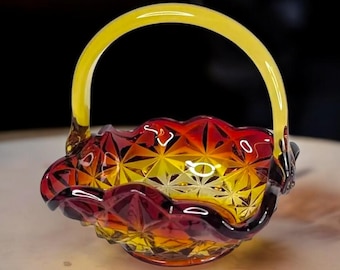 Vintage Amberina Monticello Glass Large Bridal Basket Candy Dish