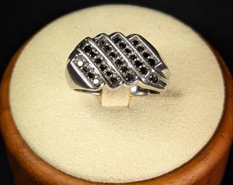 Heavy Sterling Silver and Black Diamond ring for him Men's Ring size 10.5