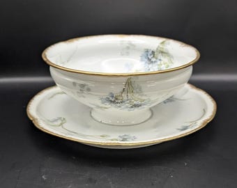 Antique Theodore Haviland Gravy Boat with Attached Under plate, pattern H636