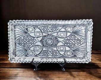 Antique Heavy Rectangular Cut Glass Tray American Brilliant Period Celery Tray Dessert Tray