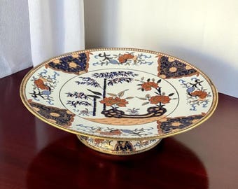 Antique Davenport Imari Footed Compote – 9" Diameter x 2.5" Tall – Mid-19th Century English Stone China – Oriental Garden Pattern