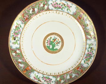 19thC Chinese Famille Rose Plate with Bats, Birds & Butterflies, 9.75"
