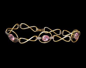 AMCO Vintage 10k Gold Filled Sterling Bracelet with Pink Rhinestones