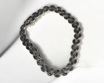 Gorgeous Vintage Sterling Silver and Marcasite Leaf Link Bracelet