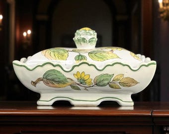 Vintage Zaccagnini Italian Majolica Lidded Box – Hand Painted Sunflowers – Florence Pottery Founded by Ugo Zaccagnini