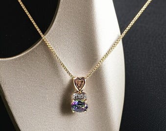 Mystic Topaz Pendant in Gold Over Sterling Silver with Diamond Accent on 18" Sterling Silver Box Chain