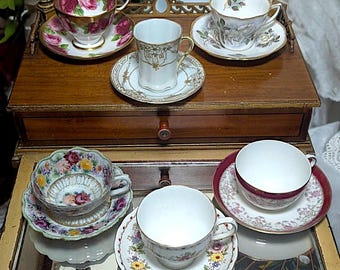 Teacup and Saucer Porcelain Bone China, Antique Vintage Nippon Meir Royal Albert George Jones