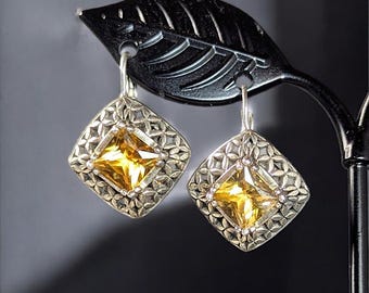 Vintage Sterling Silver Citrine Earrings – Handcrafted Indonesian Jewelry, 0.9 Carat Gemstones