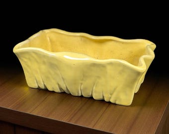 Vintage McCoy Yellow Planter – 1940s-50s Rectangular Pottery Planter with Draped Form and Crackle Glaze