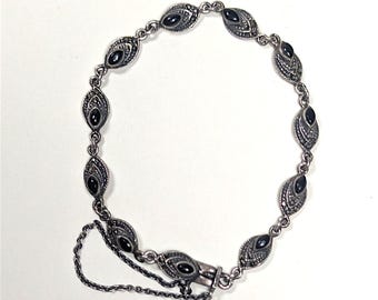 Vintage Sterling Marcasite & Onyx Art Deco Style Bracelet IBB 925